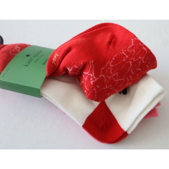 Kate Spade Women's Sz 4-10 Red Pink White Solid Hearts 3 Pair Quarter Socks - Picture 8 of 8